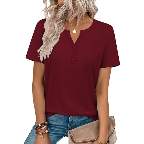 Zeagoo Womens Summer Tops V Neck Short Sleeve Shirts Dressy Casual Blouse | Spring Vacation Tshirts， Henley Shirts, Business Work Clothes