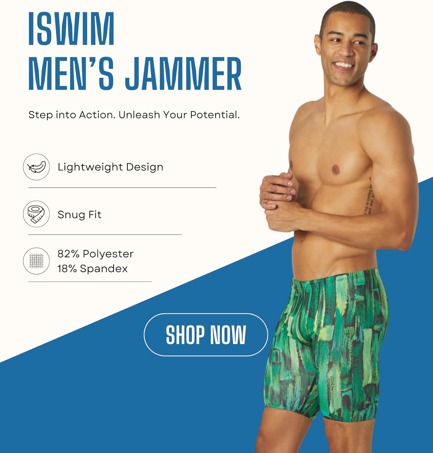iSwim Essential Solid Jammer Swimsuit – Men's & Boy's Training Swim Shorts, Quick Dry, UPF 50+, Front Lined, Athletic Fit