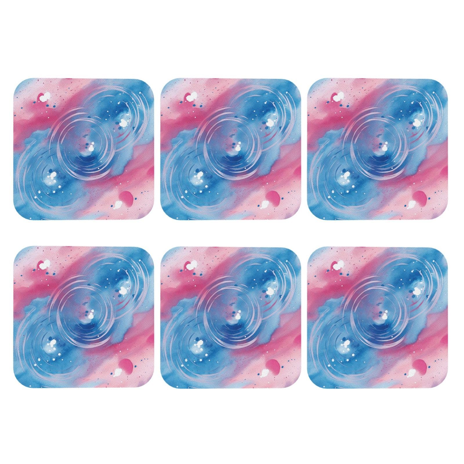 6pcs Leather Coasters for Drinks, Blue Swirl Watercolor Drink Coasters for Tabletop Protection, 4" Cup Coasters for Coffee Table Decor, Non-Slip Drinking Cup Mat for Hot Or Cold Drink