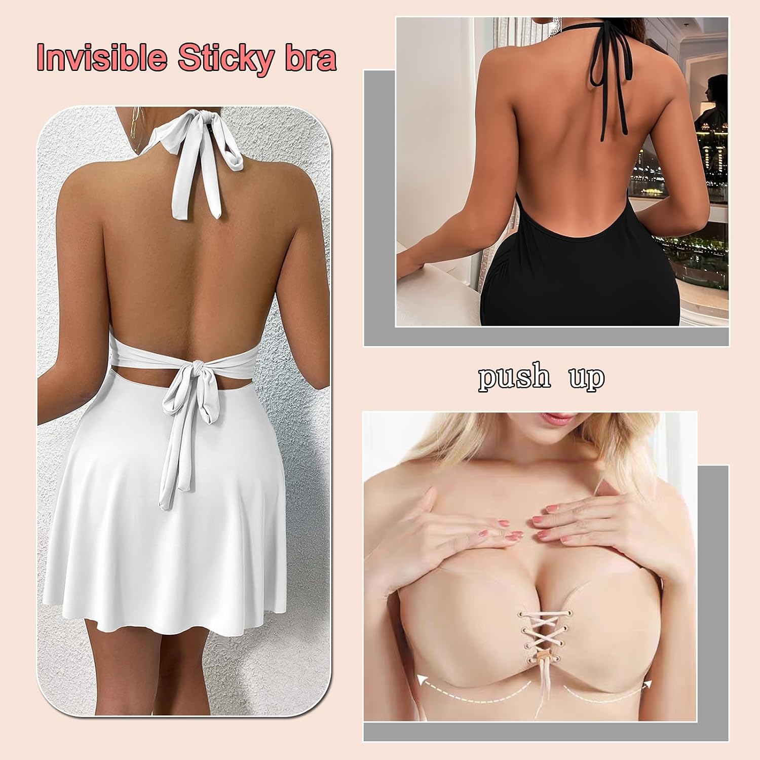Strapless Sticky Bra Reusable Invisible Push up for Large Breasts Adhesive Bra Women Backless with Nipple Cover