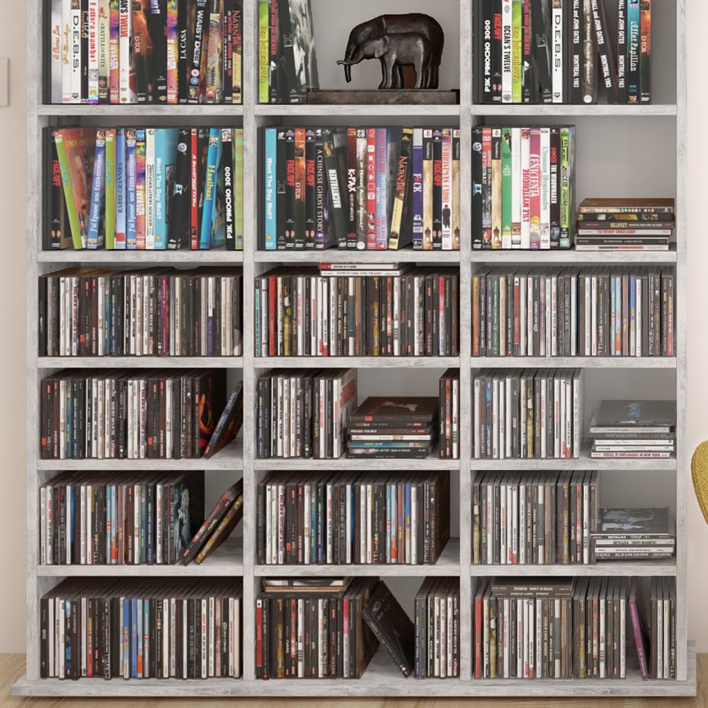 Vicco Cd-Regal Jukebox, Beton, 105.4 x 136 cm | für stehende oder wandmontierte Nutzung geeignet