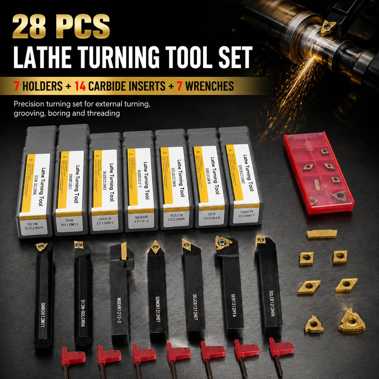 21 Pezzi Set Utensili Tornio, 12mm Tornio CNC Set