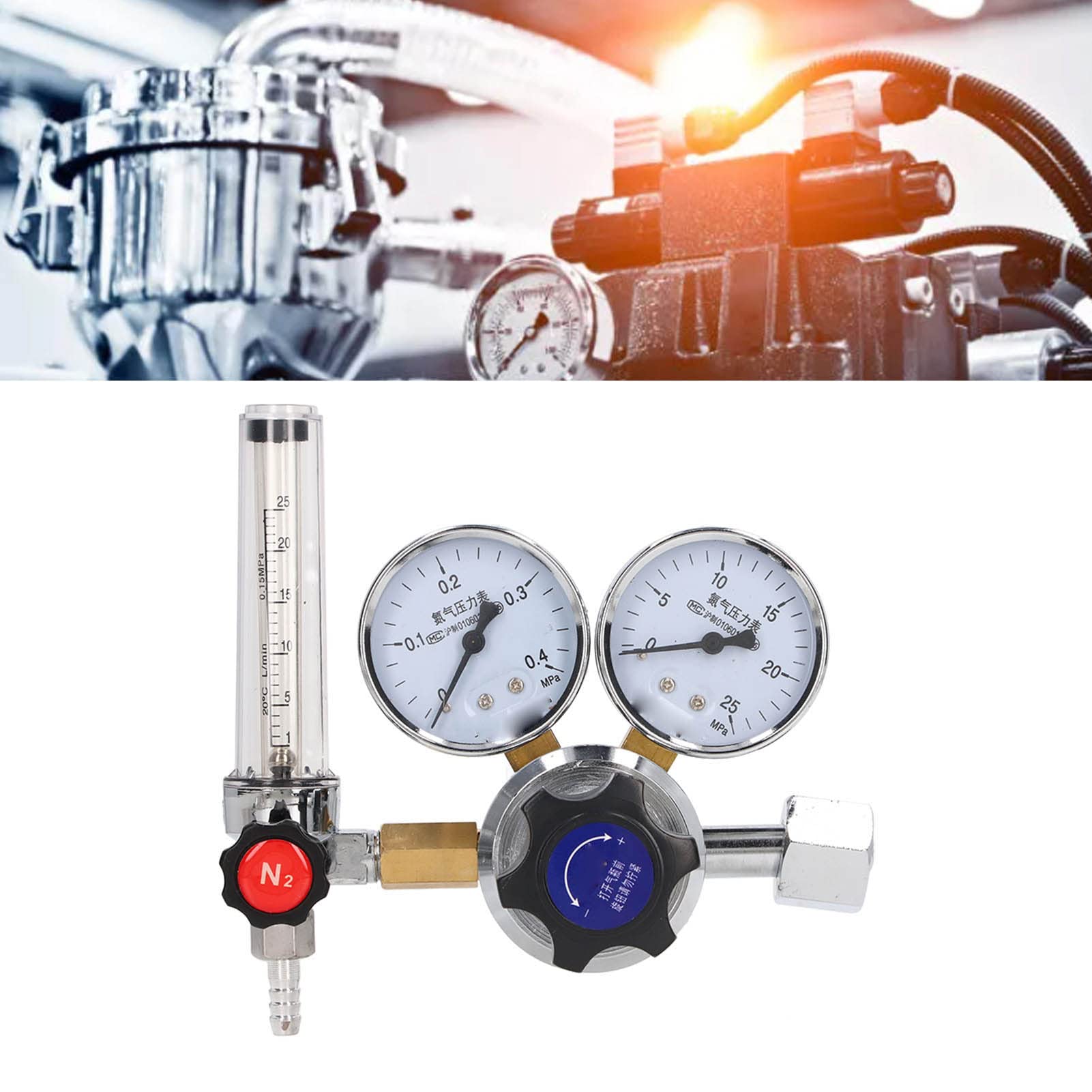 Oumefar Válvula Reguladora de Gas Nitrógeno, Válvula de Latón, Control de Alta Precisión para Laboratorio, Fabricación Industrial, 1 Reguladora de Gas Nitrógeno