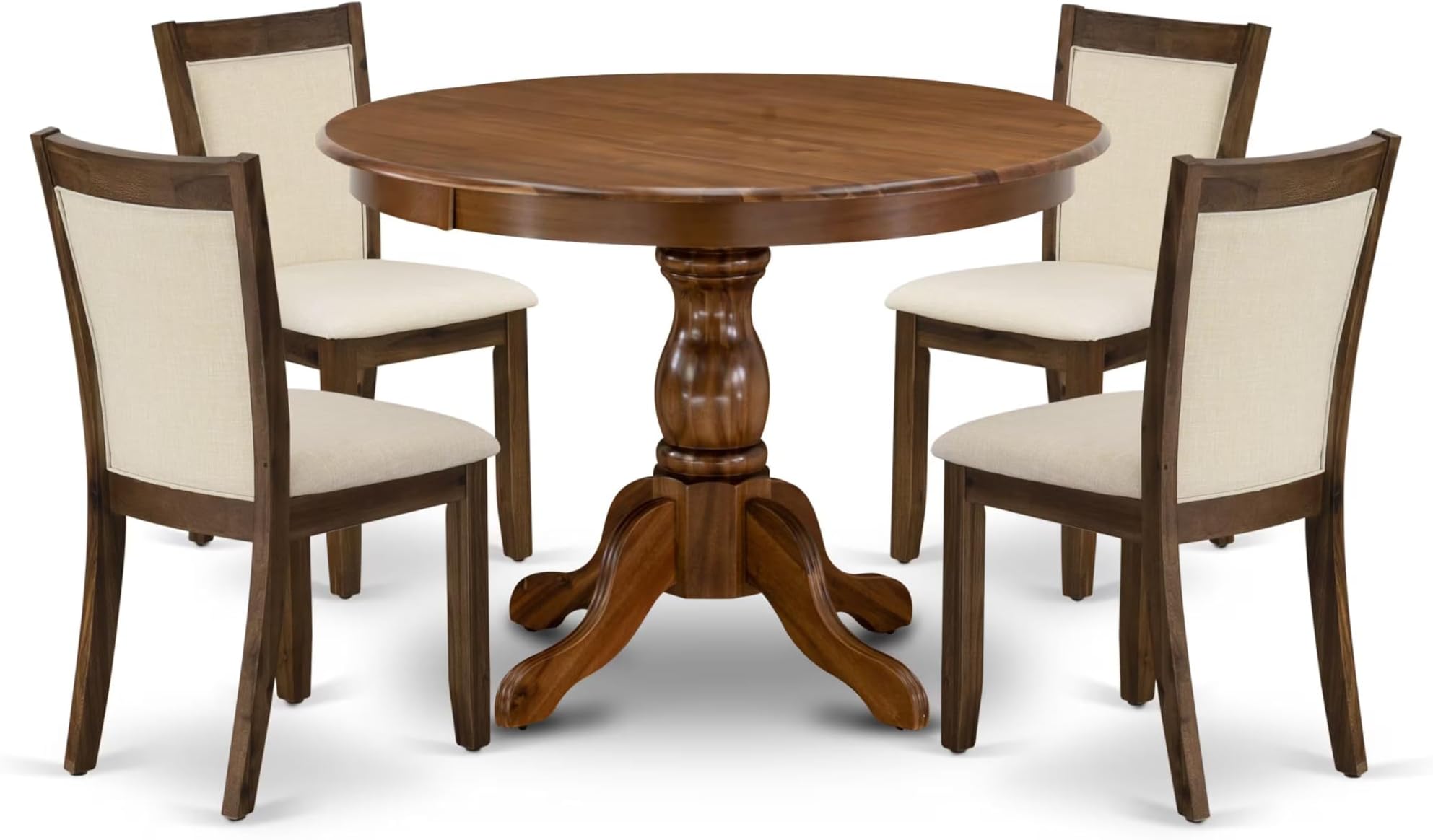 East West Furniture HBMZ5-AWA-32 5 Piece Dining Room Furniture Set Contains a Round Dining Table and 4 Parson Chairs, 42x42 Inch, Antique Walnut