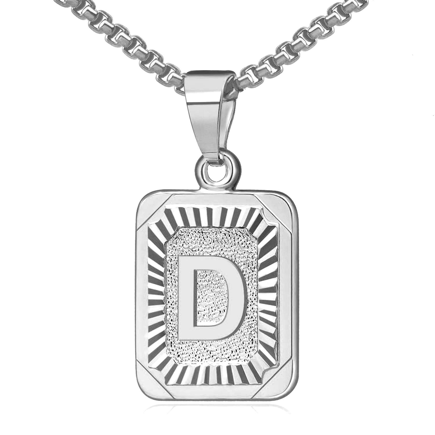JewelryWe Schmuck Buchstaben Halskette A-Z mit Edelstahl Rechteck Tag Anhänger & Weizenkette Gold Silber für Herren Damen Geschenk