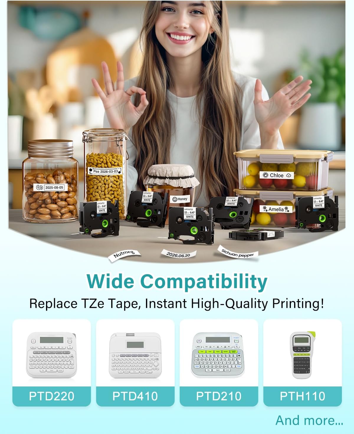 Label Tape for PT-1180 1280 1750 1890 2040 1090 1290 P300BT Compatible with Brother P touch Label Maker TZe-231 TZe231 12mm 0.47 Inch Laminated Black on White Ptouch tape 1/2"x 26.2' (12 mm x 8m), 8PK - Image 5