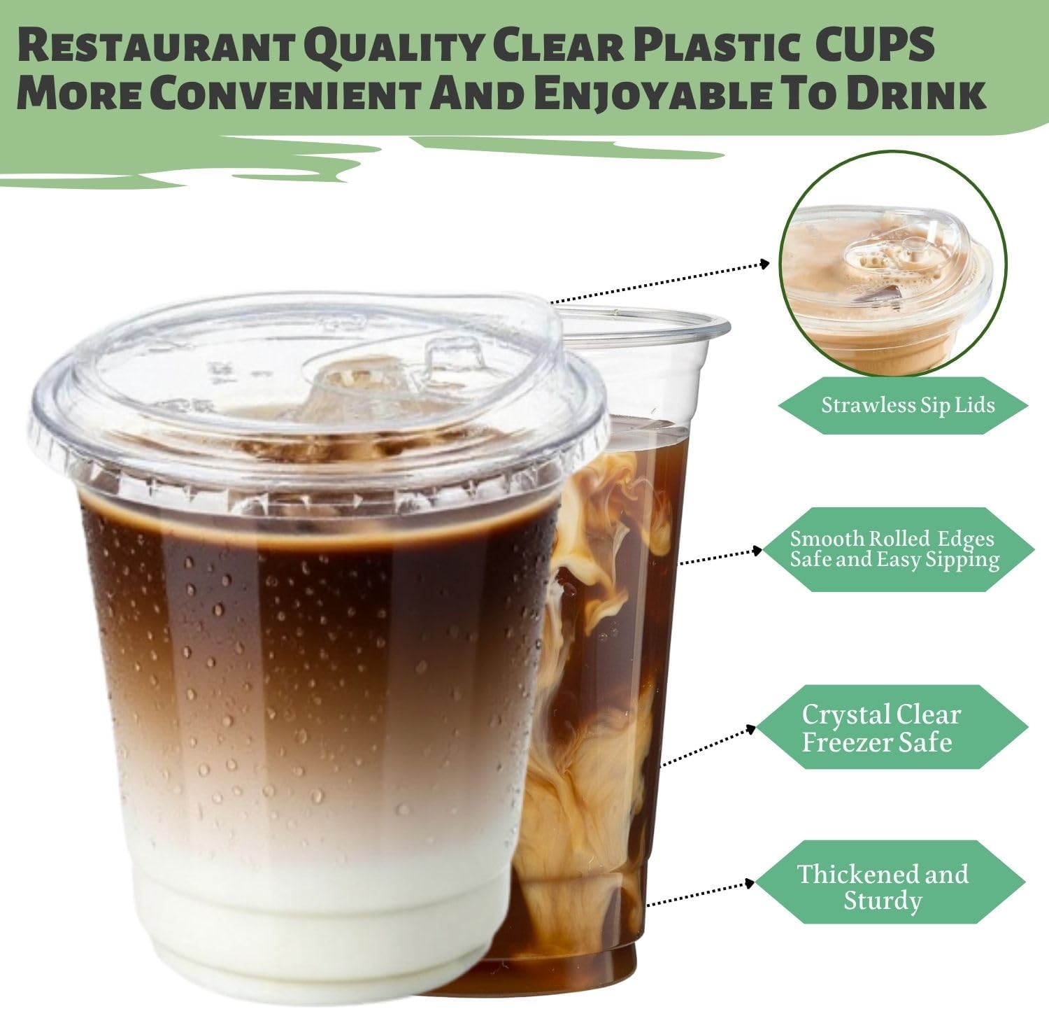 25 Sets- 12 oz Clear Plastic Cups with Strawless-Sip-Lids, Disposable Cup Plastic Iced Coffee Cups for Cold Drinks, Smoothies and Juices - Image 3