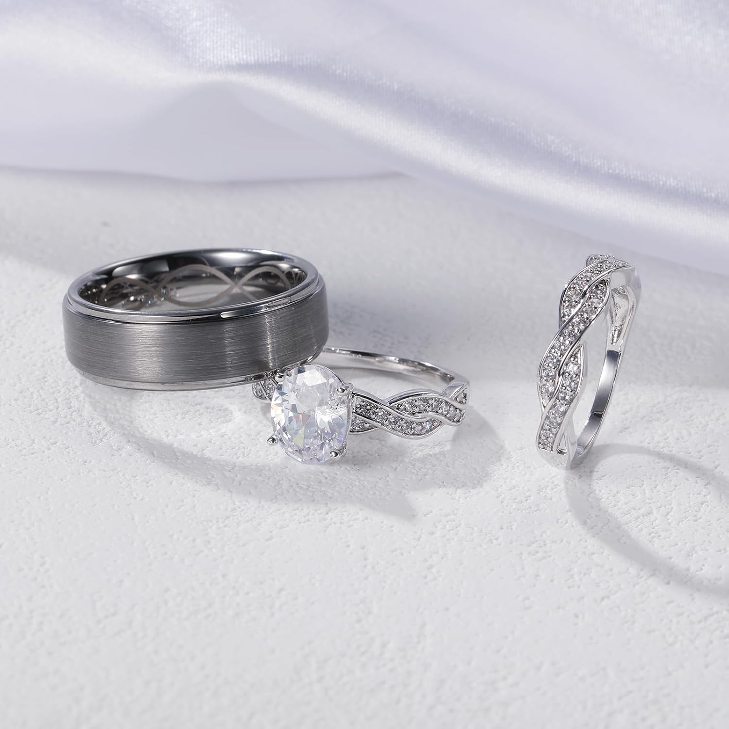 Wedding Rings for Him and Her,Matching Wedding Ring Sets,White Gold Plated 4CT Bridal Set with Oval Cut Cubic Zirconia