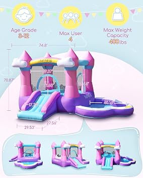 AirMyFun Pink Castle with Ball Pool and White Party Bounce House