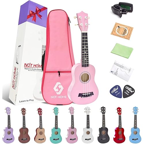 Soprano Ukulele Beginner Pack, 21 Inch Basswood kids Ukuleles Starter Kit with Gig Bag Spare Strings Tuner and Picks. (pink)