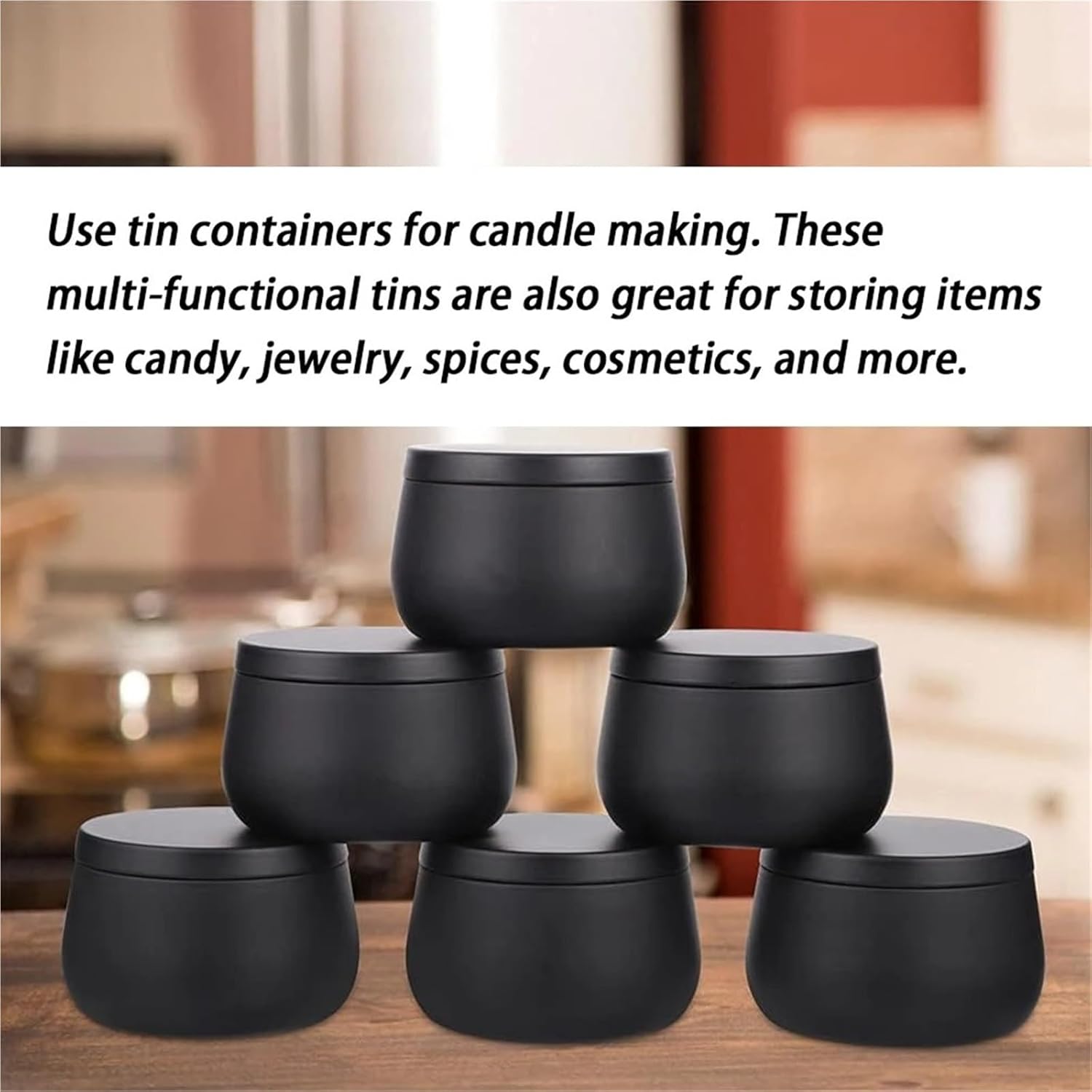 HongJP Candle Tins 24PCS 4oz/8oz Empty Metal Candle Tins with Lid Black Jars for DIY Making Christmas Sample Container(4oz tins)