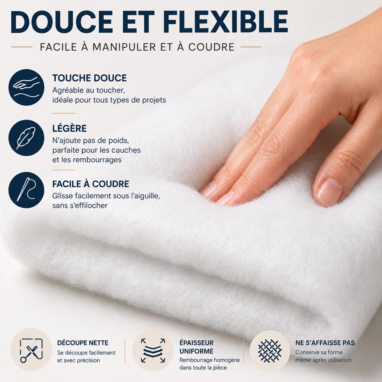Ouate rembourrée 160 cm x 250 g/m² - Microfibre polyester 100% pour tapisserie, vêtements, coussins et couettes (Blanc, 200 cm x 160 cm)