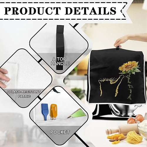 Miniatura 4 de Hinthetall Cubierta para batidora de cocina con diseño de girasol y gato, con mango superior portátil, lavable a máquina, tamaño grande, para 6-8