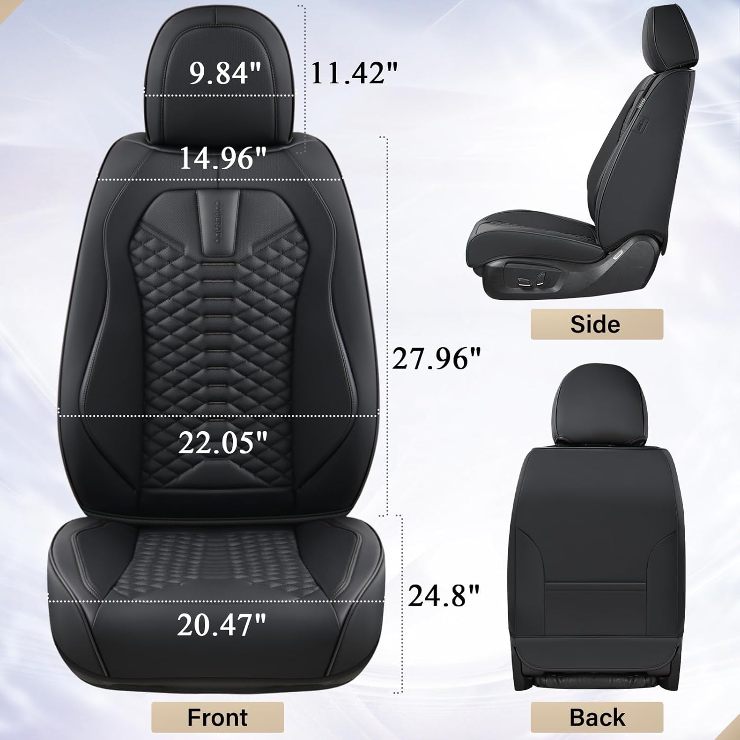 Coverado Leather Seat Covers, Car Seat Covers Full Set, Black Seat Covers for Cars, Car Seat Protector Waterproof, Car Seat Covers Front Seats and Back Universal Fit for Most Cars