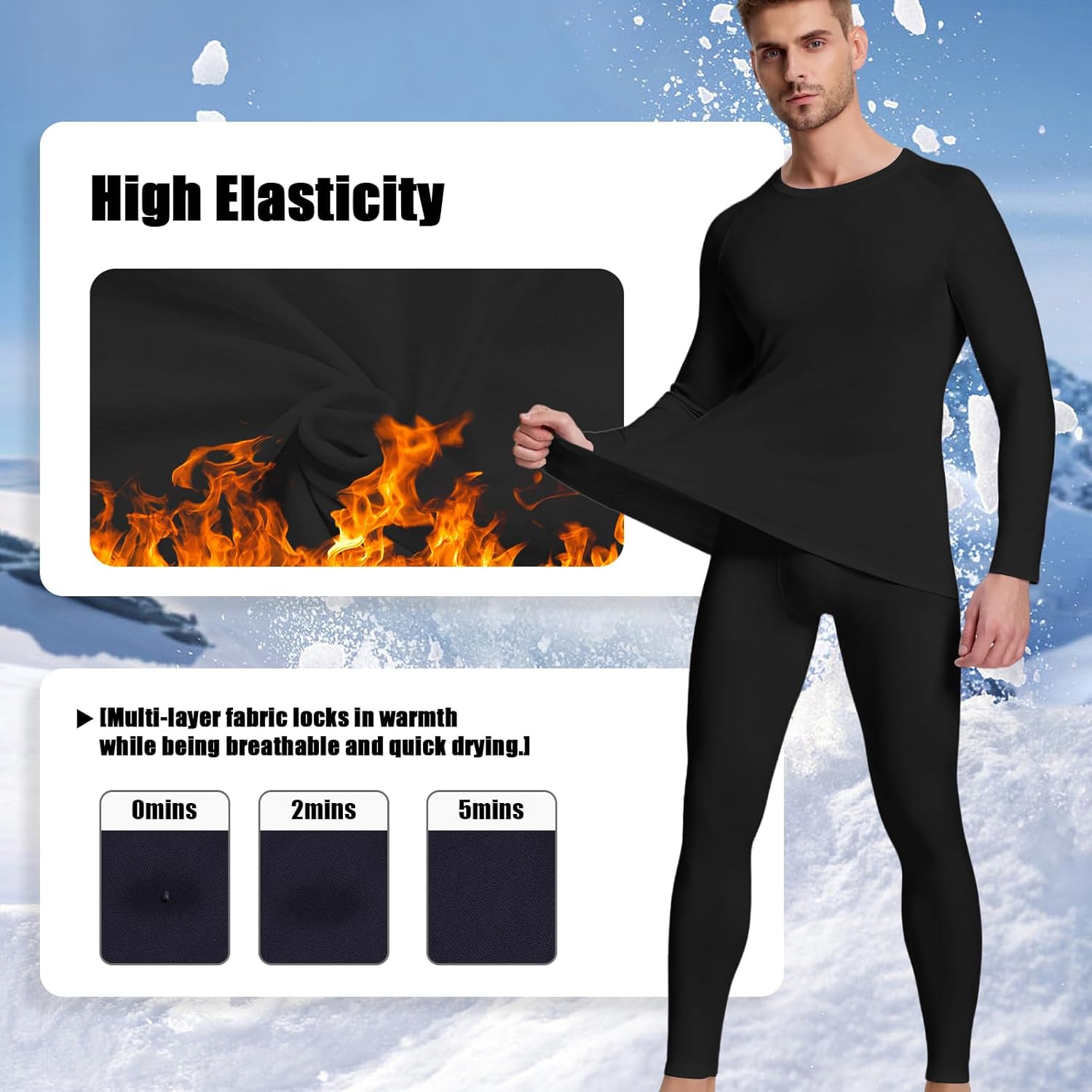 Thermal Underwear Set for Men Thermal Tops and Long Johns Men’s Thermals Base Layer Fleece Lined for Cold Weather - Image 4