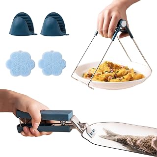Meech Kitchen Tools Small Mini Oven Mitts Silicone Heat Resistant Heat Resistant Mat for Air Fryer Bowl Clip Gripper 6 Pieces Blue