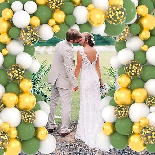 Miniatura 7 de Arco de globos de color verde salvia, blanco, dorado metálico, kit de guirnalda de globos de color verde oliva, blanco y dorado, para safari en la