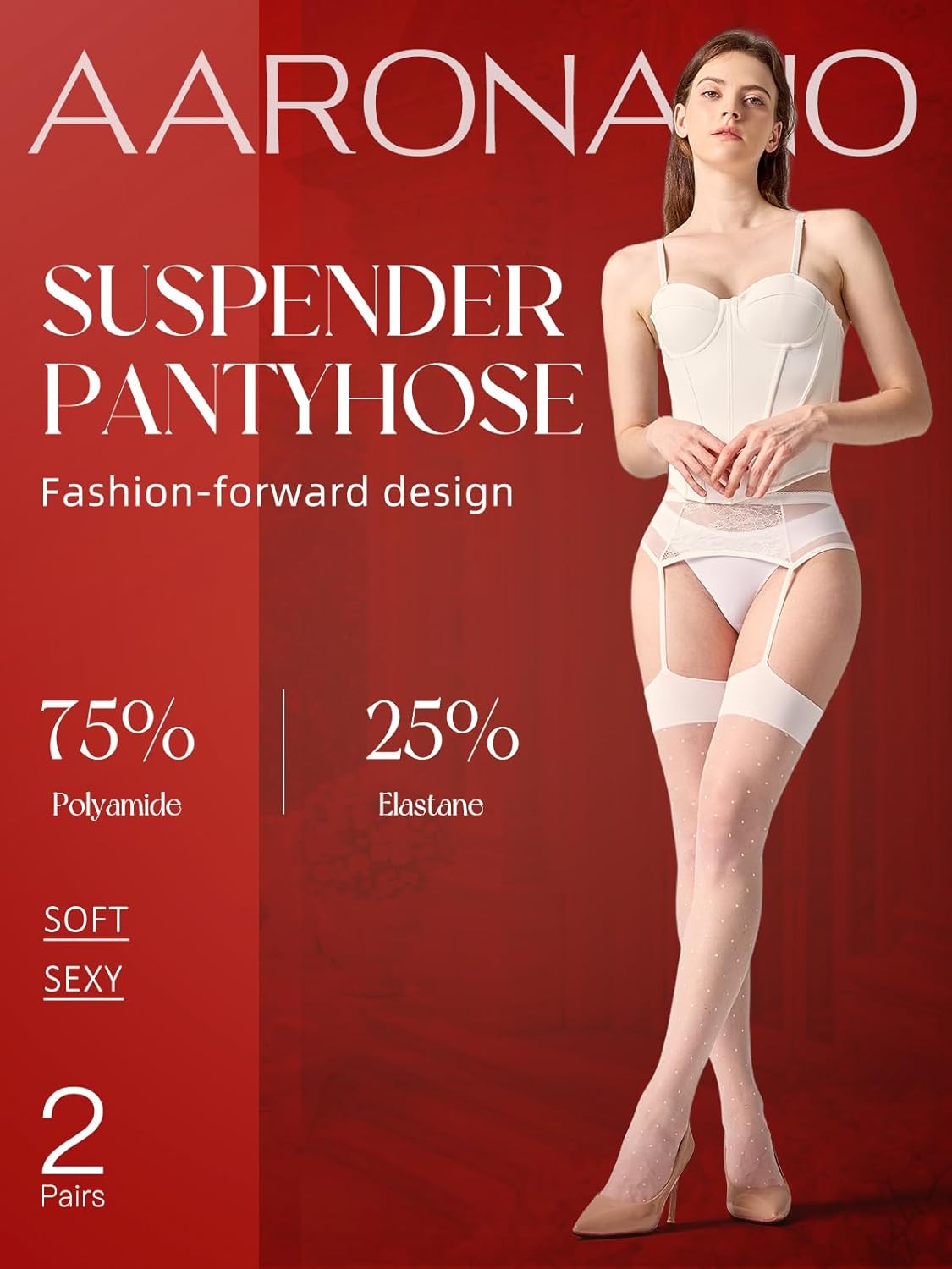 2 Pairs Womens Patterned Garter Tights Lace Suspender Pantyhose Sheer Thigh High Stockings - Image 2