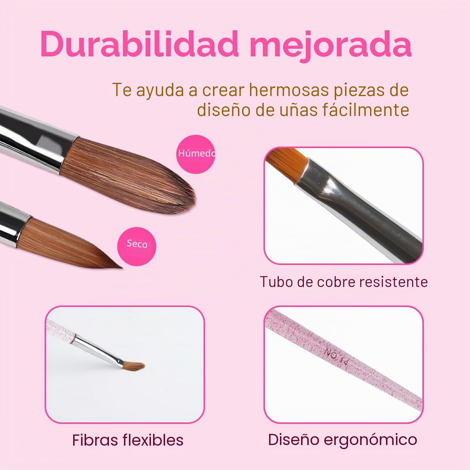 Set 3 Pinceles para Uñas Acrílicas 8/10/14, Pincel Uñas Gel UV, Kit Pinceles Decoración Uñas Profesional, Acrílico y Polvo Acrílico, Ideal para Principiantes, Nail Art, Regalo Mujer DIY