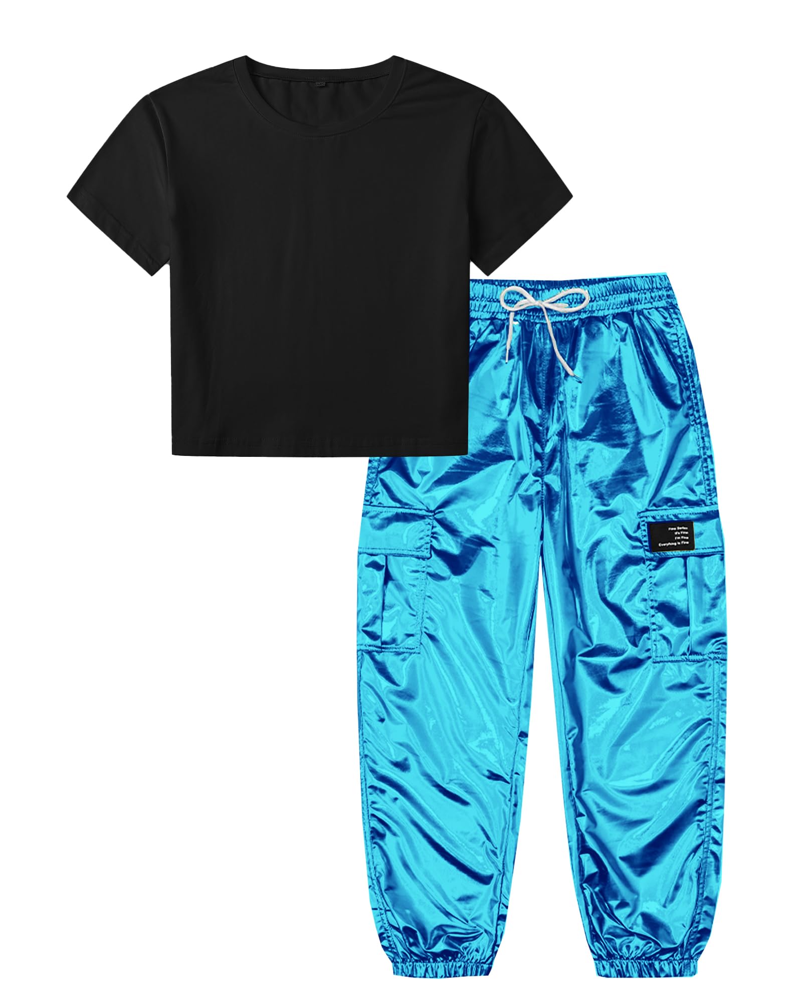 Betusline Girls Hip Hop Dance Outfits,Crop Top Cargo Jogger Pants Set,4-14Y