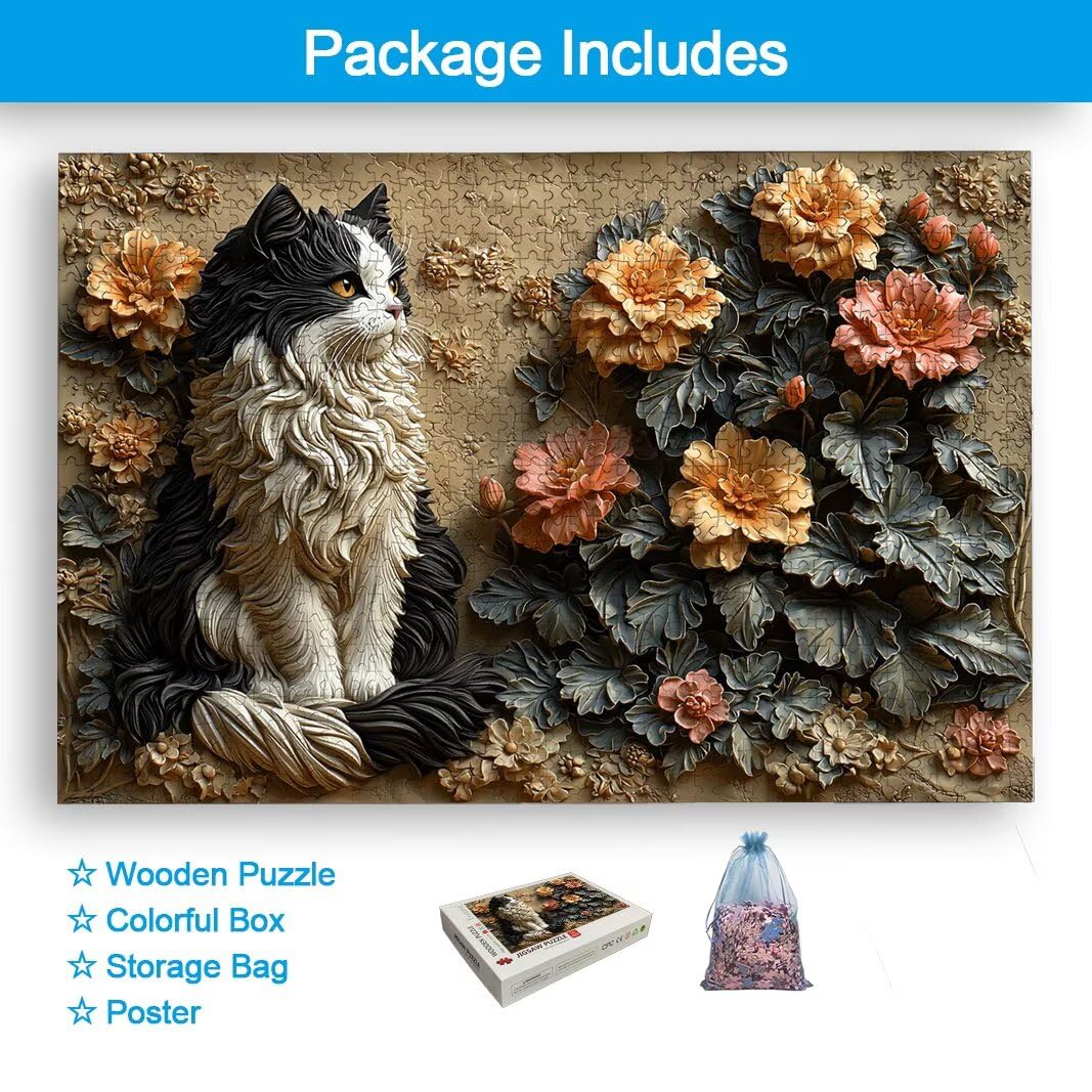 Puzzle 1000 Piezas, Puzzle Gato de Madera para Adultos, Regalos -2150