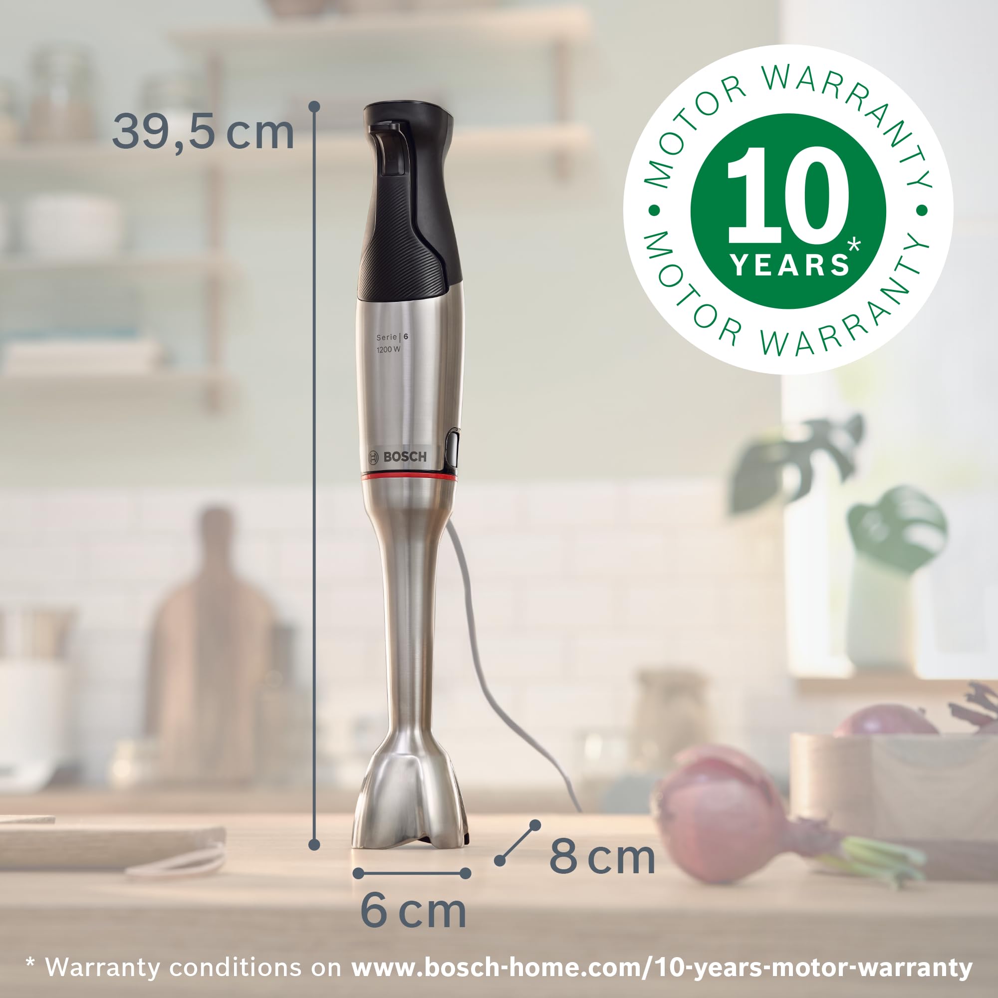 Bosch Stabmixer ErgoMaster Serie 6, mit Mixbecher, 4 Edelstahlklingen, verschleißfreie Keramikkupplung, langlebig, Luftkühlung, leistungsstark, 1200W, MSM6M810