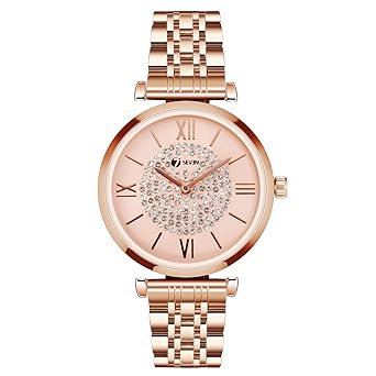 Seven Fashion Analogue Womens & Girls Watch (Gold Dial Rose Gold Colored Strap)