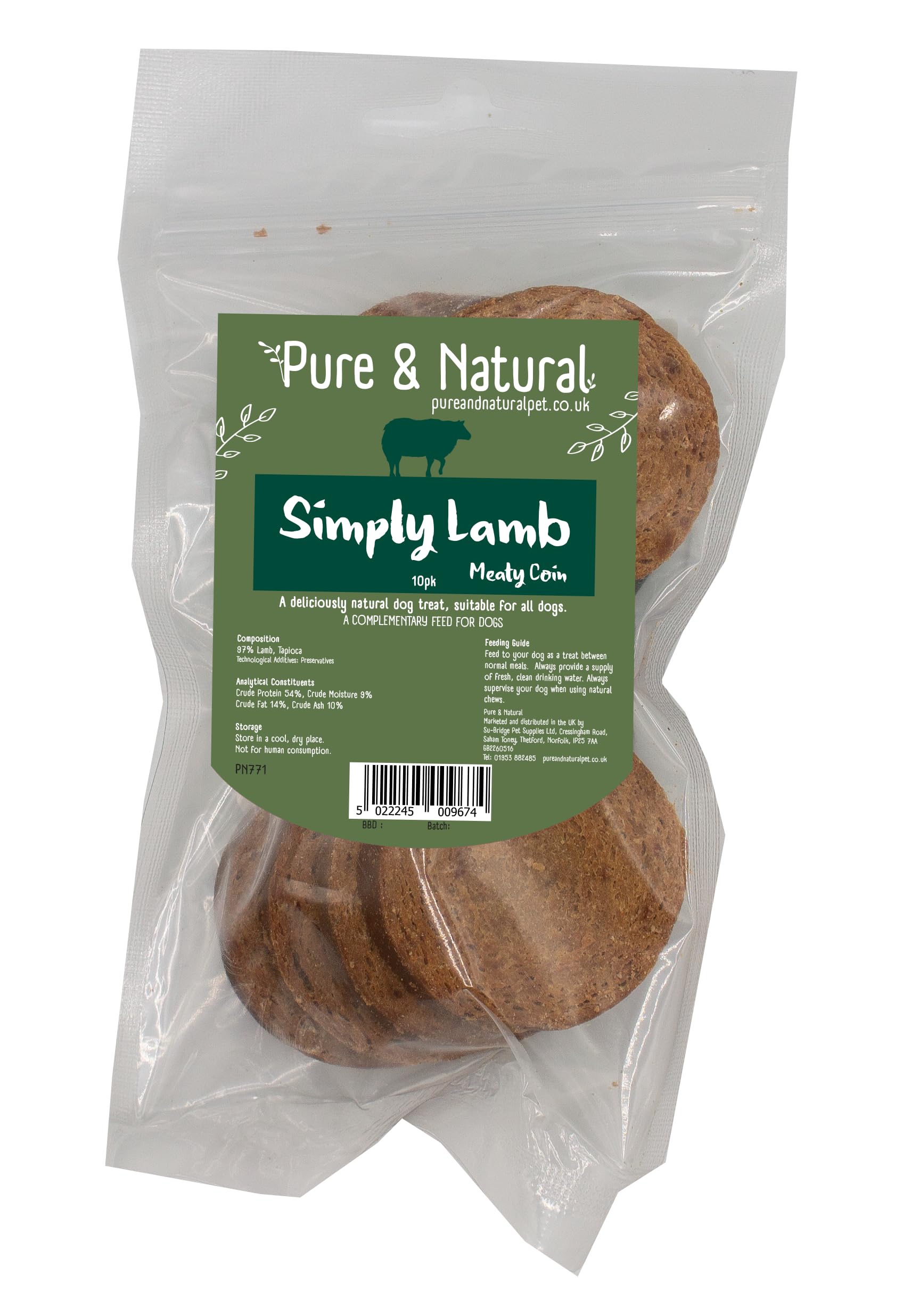 Pure & Natural Meaty Coins - Grain Free Dog Treats in 9 Flavours | Natural Training Treats for Dogs Healthy Dog Chews & Jerky for Dogs - Lamb, 10 Coin Bag