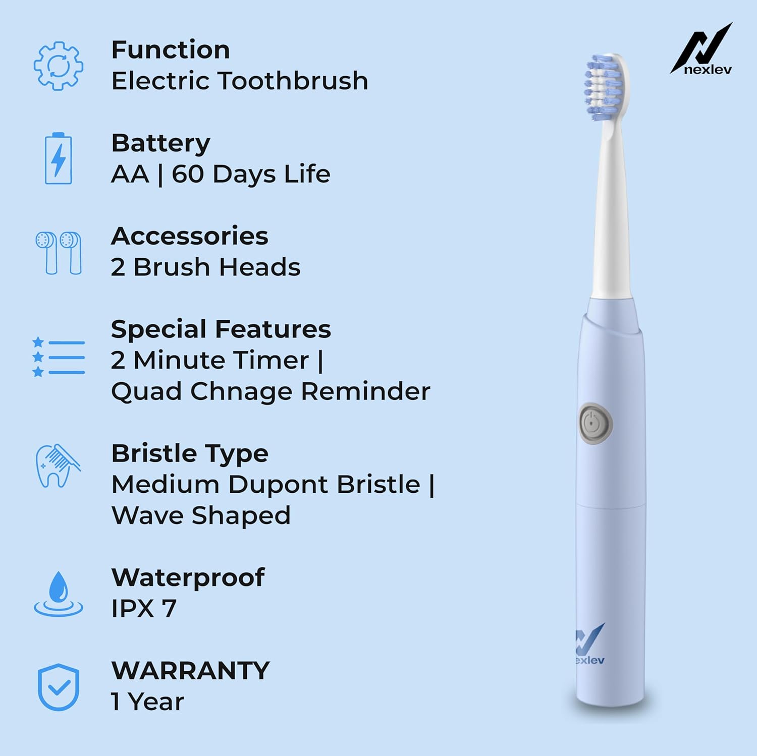 Nexlev Sonic Electric Toothbrush| Powerful Sonic technology|Super soft DuPont Bristles| 2 Replaceable Brush Heads with Cover| IPX7 Waterproof| AA Battery|for Adults|Gentle Oral Care|Smart Smile ET-03 8 71eRT7Xcb2L. SL1500