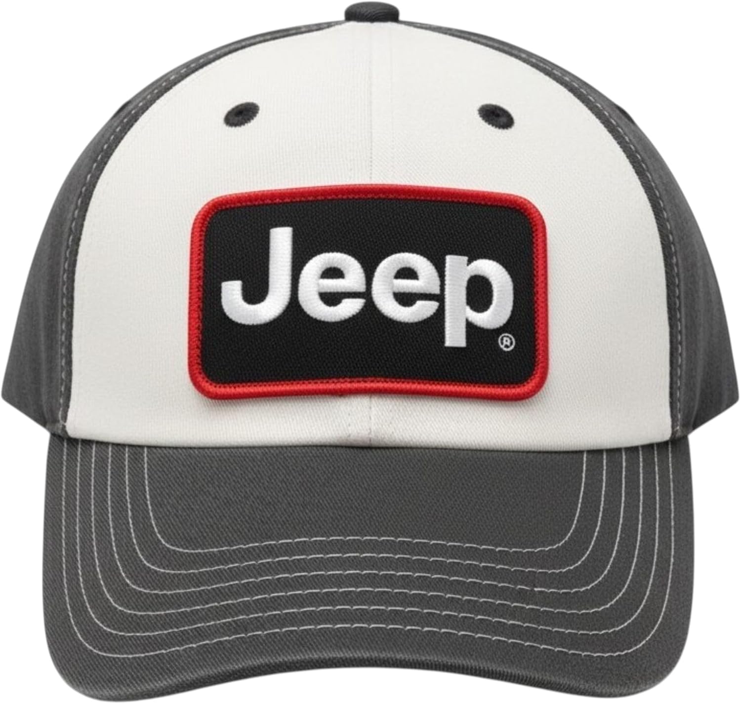 Jeep Patch Baseball Cap | White Charcoal Navy | Adjustable Velcro | Officially Licensed