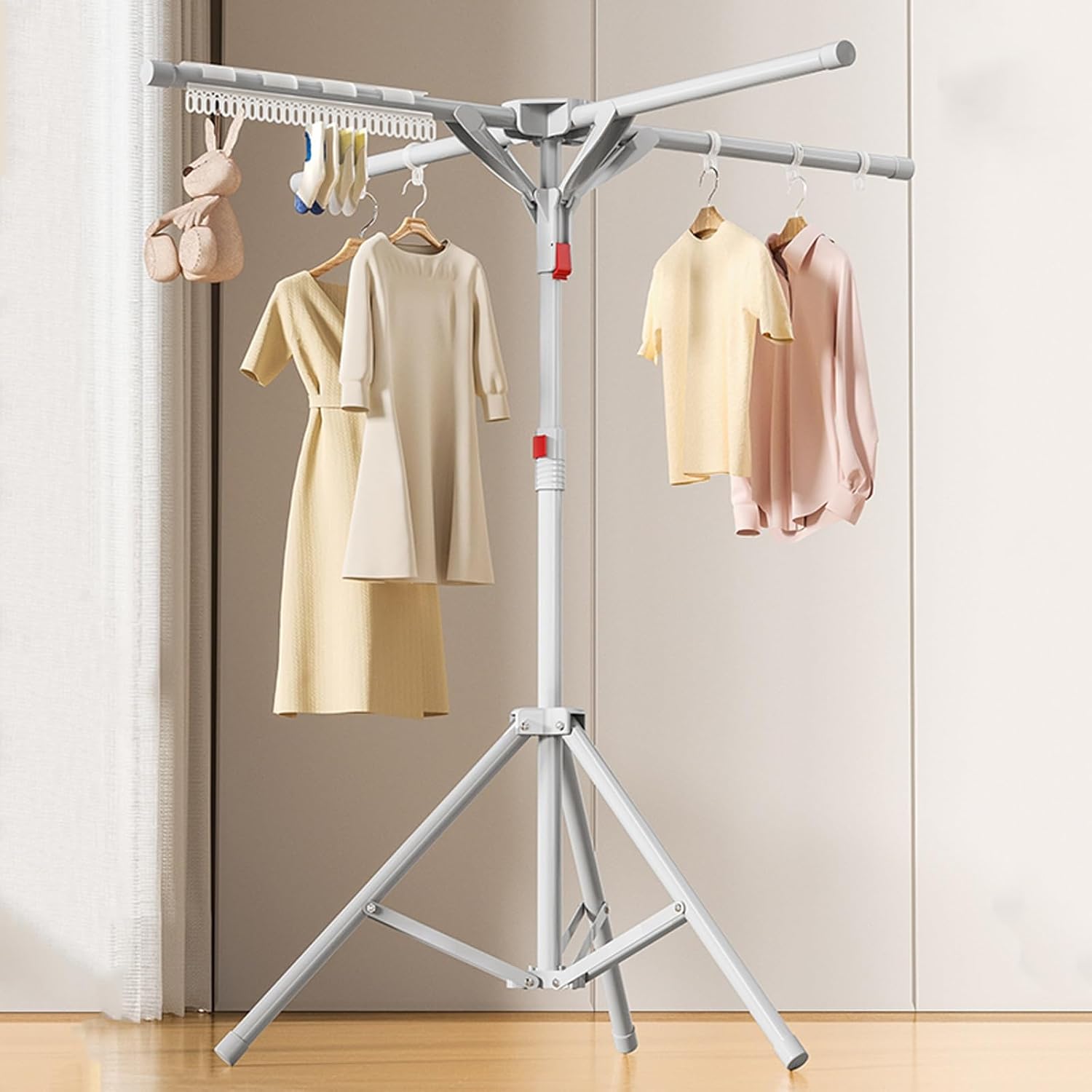 Clothes Drying Rack，Heightening Design Steady Weighing Versatile Bedroom Closet Rack，Portable Clothing Racks for Indoor Outdoor and The Balcony(White)