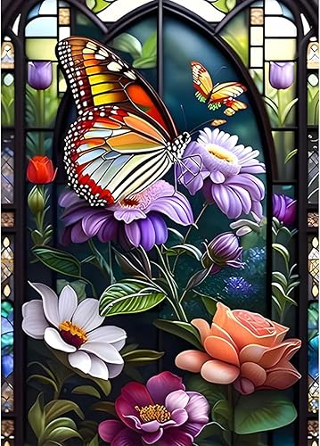 Kits de pintura artística de diamantes de mariposa para adultos, pintura de puntos de diamante de taladro completo de flores para principiantes,