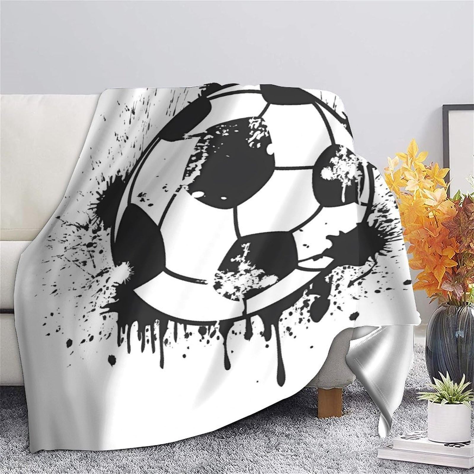 stampa 3D soccer-ball-gru coperta microfibra biancheria da letto compatta e morbida coperta da viaggio leggera per regali per amici viaggiatori black-bianco-street- 80×90inch(200x230cm)