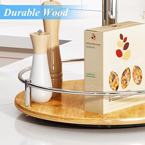 Miniatura 4 de Lazy Susan - Organizador de especias  Organización de especias giratoria de 2 niveles para gabinete, tocadiscos Lazy Susan de madera para encimera