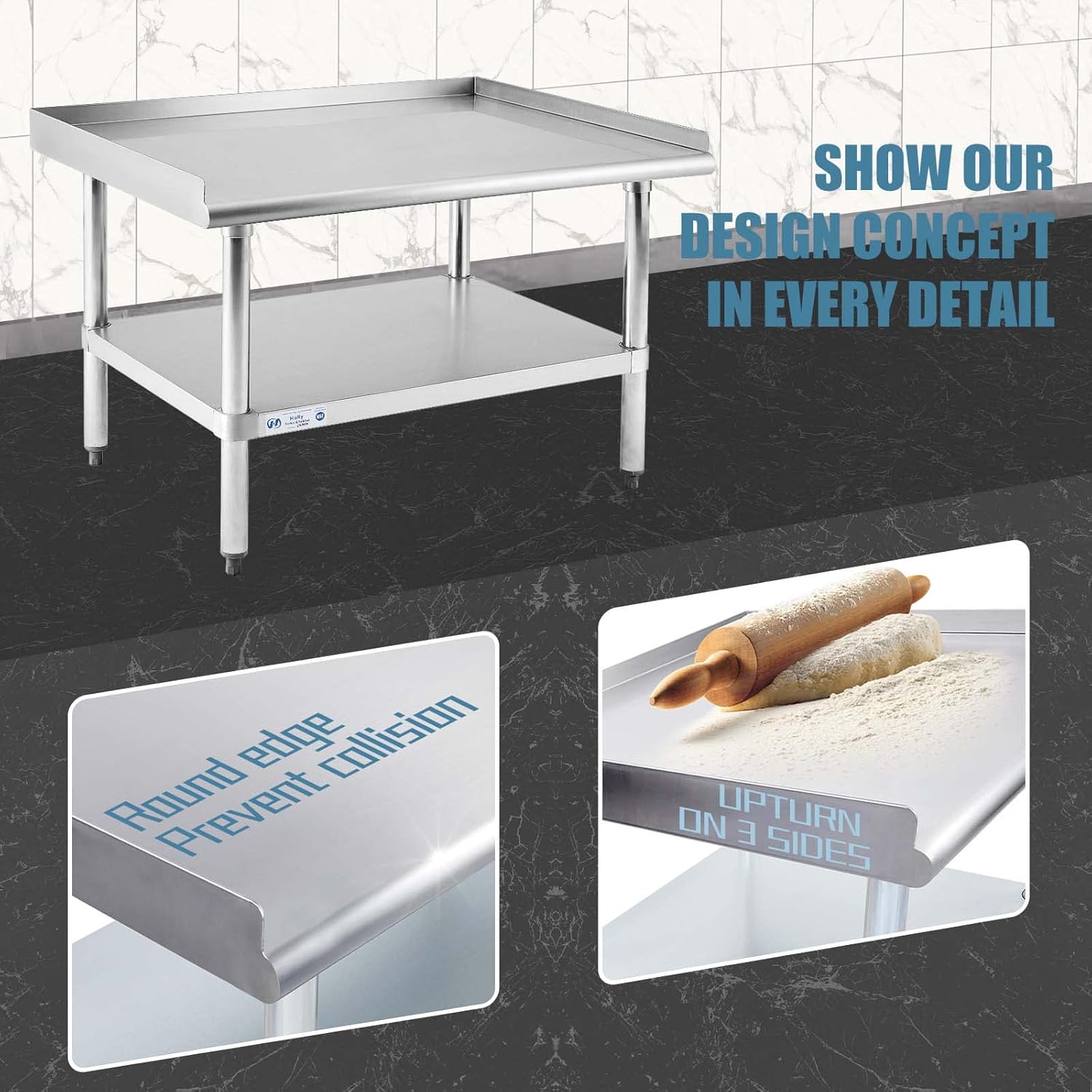 Hally Stainless Steel Equipment Stand 28x36 Inches with Undershelf, NSF Commercial Prep & Work Table with Rear and Side Risers, Heavy Duty Grill for Kitchen, Bar, Restaurant, Home and Hotel : Industrial & Scientific