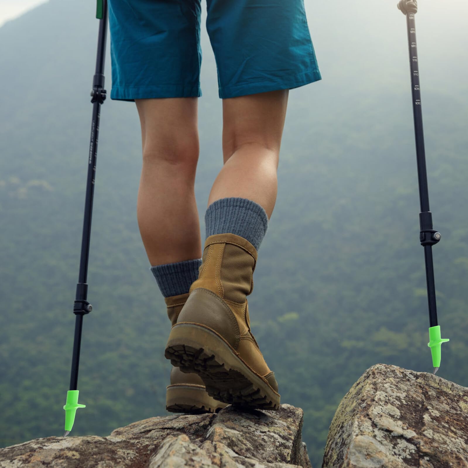 Healeved Ersatzspitzen für Trekkingstöcke aus Hartmetall und Nylon mit Verbesserter Griffigkeit und Schneller Montage für Skifahren und Waldwanderungen in Grün