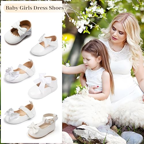 Miniatura 2 de Oamico Zapatos planos Mary Jane para bebés y niñas, suela de goma antideslizante con Bownot para primeros pasos, zapatos de vestir de boda