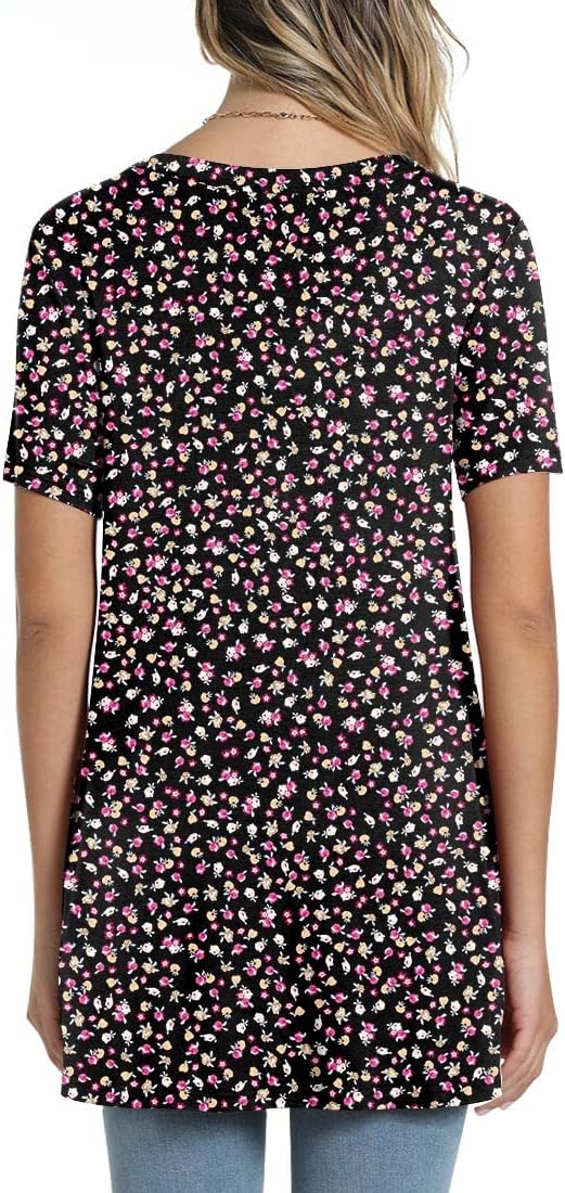 POPYOUNG Women's Summer Long Tunic Top To Wear With Leggings Short Sleeve Shirt Loose Fit Dressy - Image 3