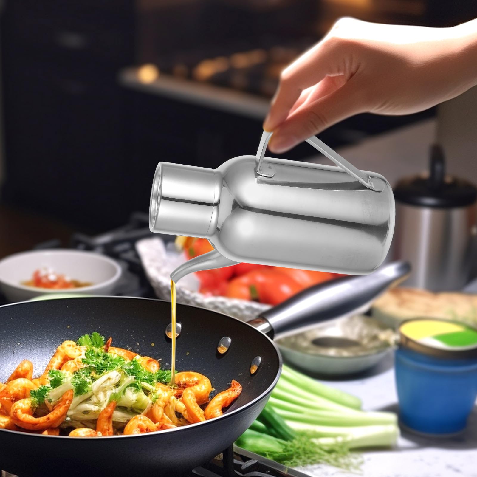 Dispensador de Salsa de Soja y Aceite de Oliva de Acero Inoxidable 800ml para Cocina, Botella Redonda Bordes Lisos y Fácil de Limpiar, Diseño Creativo y Acabado