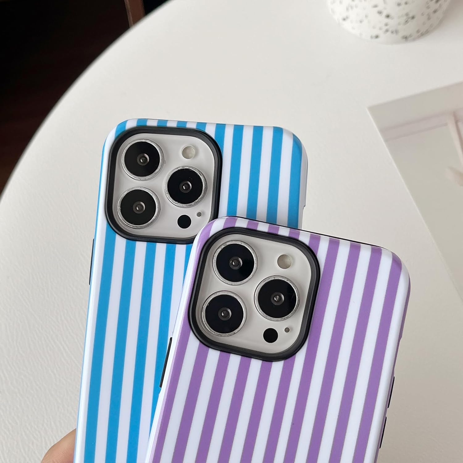 Compatible with iPhone 13 Pro Max Case Cute Aesthetic Striped Phone Case for Women Girl Shockproof Slim TPU and Hard PC Protective Cover (Antique White) - Image 8