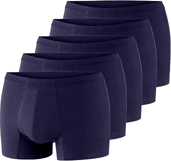 Mens Reusable Cotton Boxer Underwear For Light Urinary Incontinence Washable Briefs, 5 Pack Navy, XX-Large