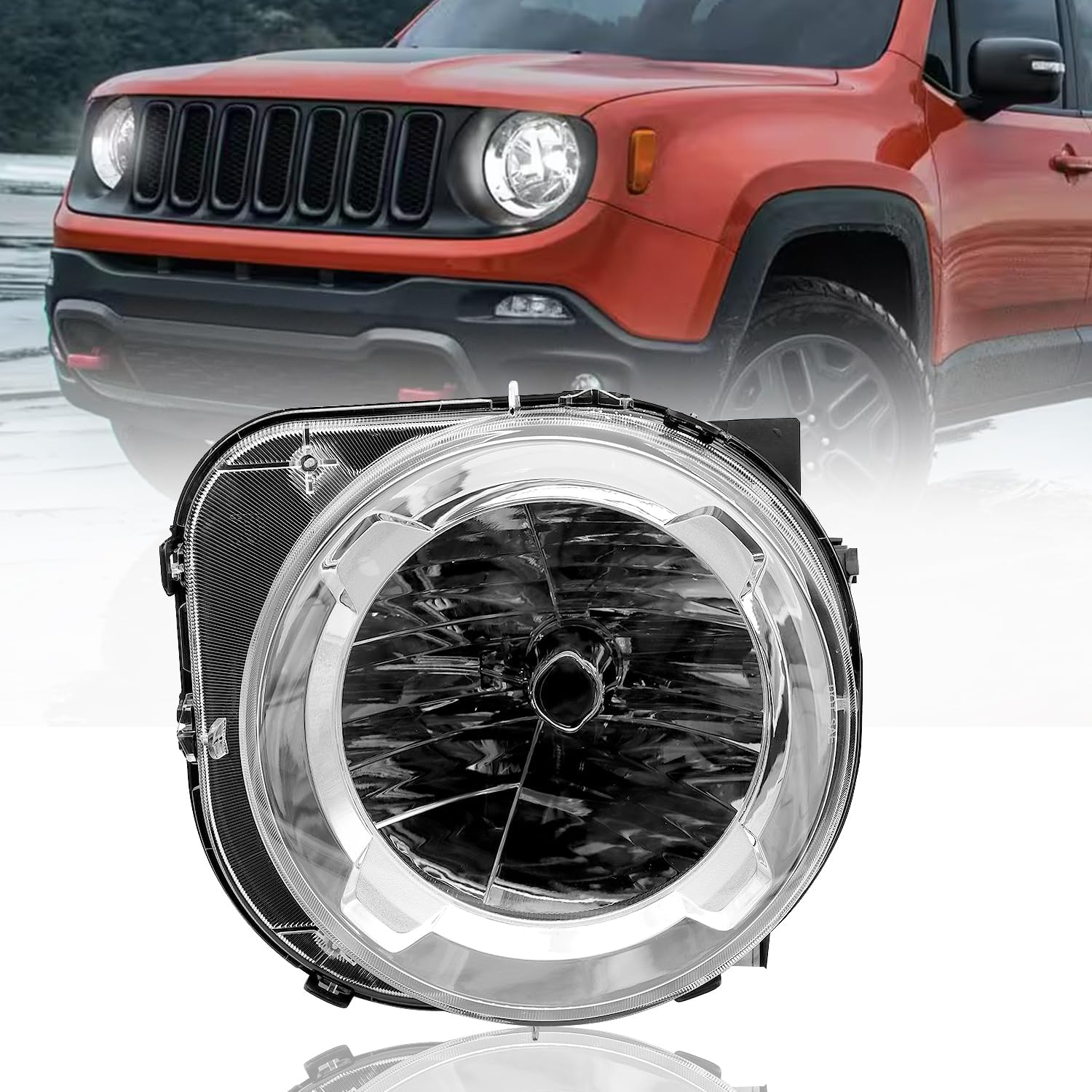 Headlight Assembly Fit for 2015 2016 2017 2018 Jeep Renegade, Replacement Headlight with Halogen Light (Passenger Side)