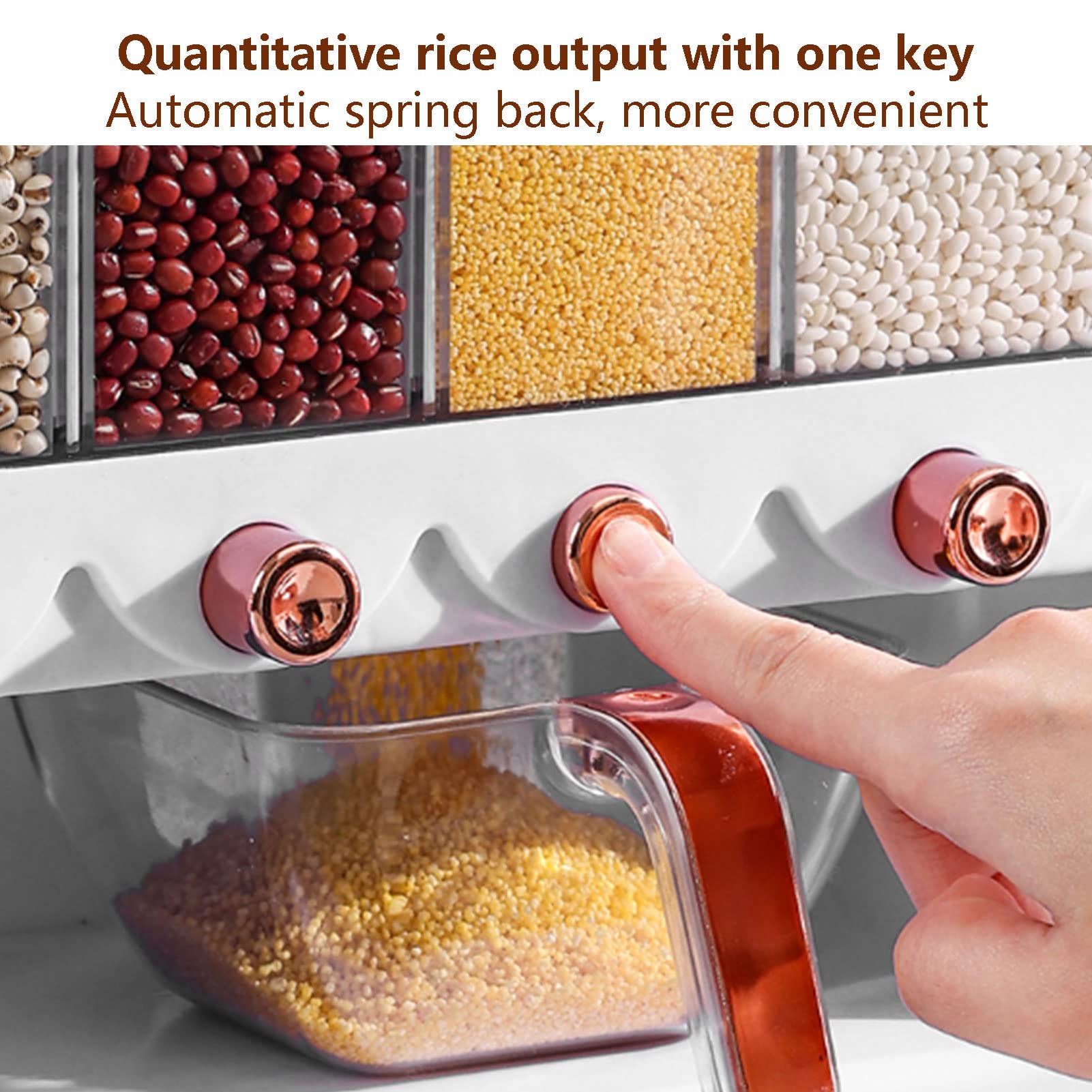 Dispenser per cereali sigillato a prova di umidità 5 in 1, secchio per riso con dispenser per cibo secco a parete, contenitore per cereali per frutta e cereali, contenitore per riso sigillato, per c
