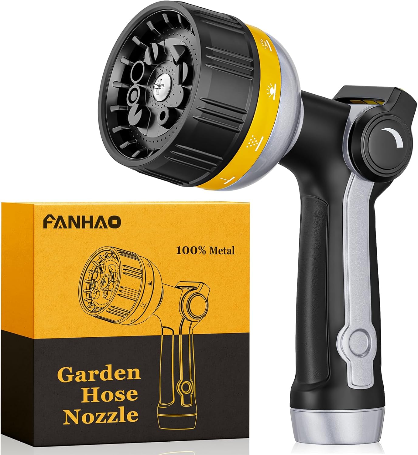 FANHAO Heavy Duty Garden Hose Nozzle, Metal Water Hose Sprayer with 10 Spray Patterns, Thumb Control, On Off Valve, High Pressure Water Nozzle for Plants Watering, Car and Pet Washing, Blue
