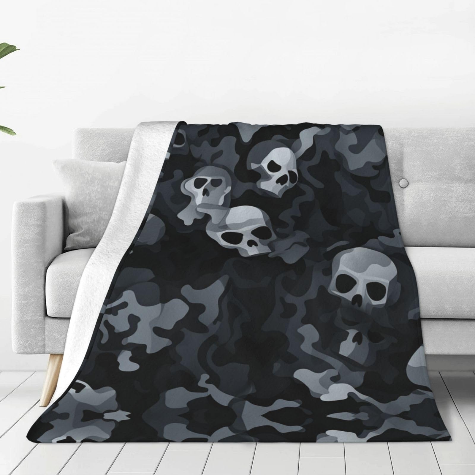 Couverture polaire pour salon et camping plaid camouflage gris