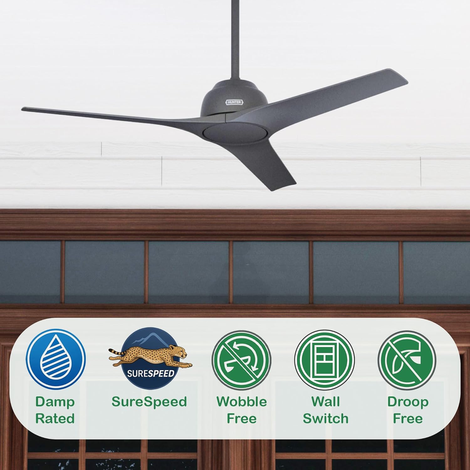 Hunter Fan 52 Inch Matte Black Finish Outdoor Ceiling Fan With 3 Blades (Renewed)