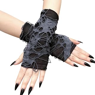JISEN Women Punk Winter Arm Warmer Knitted Fingerless Gloves | Soft Stretchy, Thumb Hole, Gothic Style, Elbow Length, Cold Weather, Cosplay Halloween Costume, Warm Typing Daily