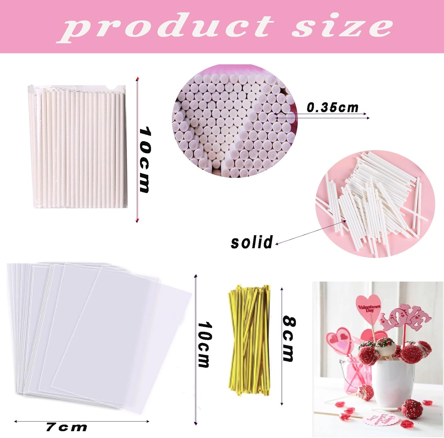 Lollipop Cake Pop Treat Bag Set Include two Handles meatball baller for Candies and Chocolates,100Pcs Cake Pop Sticks, 100Pcs Parcel Bags, 100Pcs Twist Ties