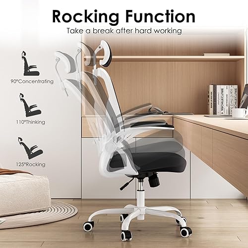 Miniatura 4 de Ergonomic Office Chair with Adjustable Headrest Lumbar Support, High Back Mesh Computer Desk Chair with Flip-Up Armrests, Reclining Rocking