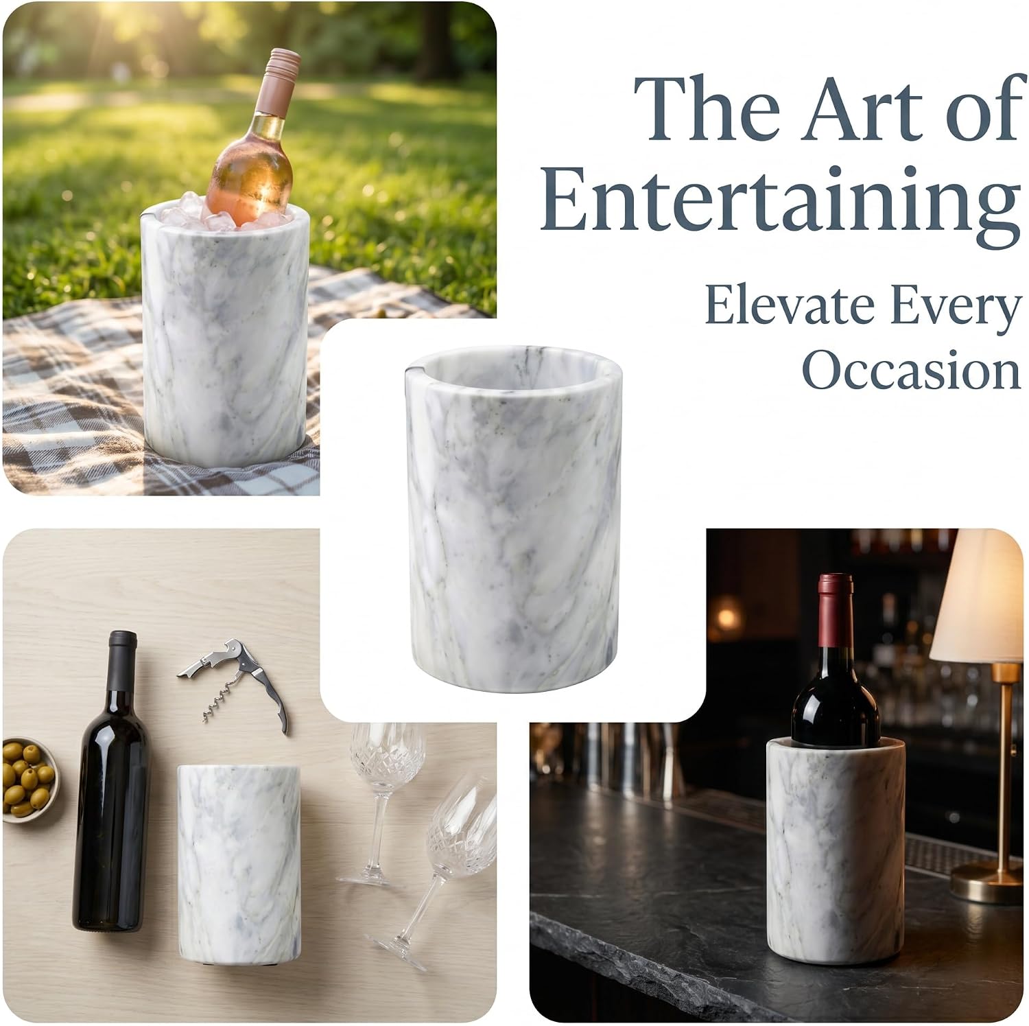 Birnava Marble Wine Chiller Bucket, Wine & Champagne Cooler for Party | Keep Drinks Beverages Cold, Freestanding Wine Bottle Chiller Fits All 750ml Bottles, Perfect Gift for Wine Lovers